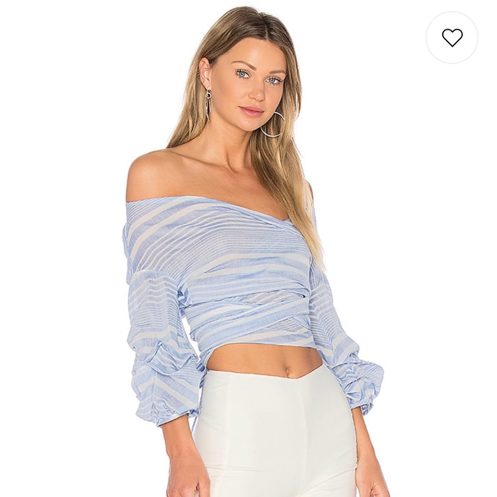 Lovers + Friends Bow Blouse (Blueberry Stripes)